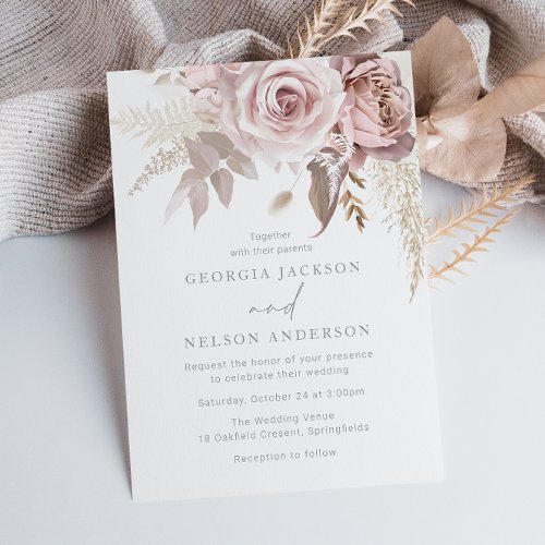 Gorgeous Blush Floral Wedding Invitation