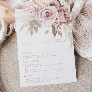 Gorgeous Blush Floral Wedding Rose Gold Foil Menu Invitation