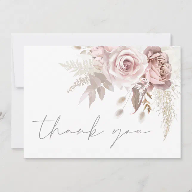 Gorgeous Blush Floral Wedding Thank You Card Zazzle