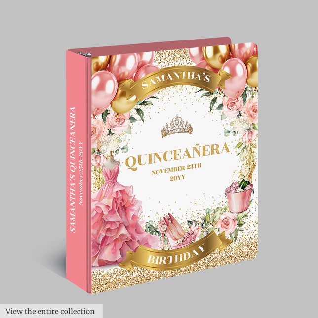 Gorgeous Blush Gold Quinceañera Memory Photo  3 Ring Binder (Gorgeous Blush Gold Quinceañera Memory Photo 3 ring binder)