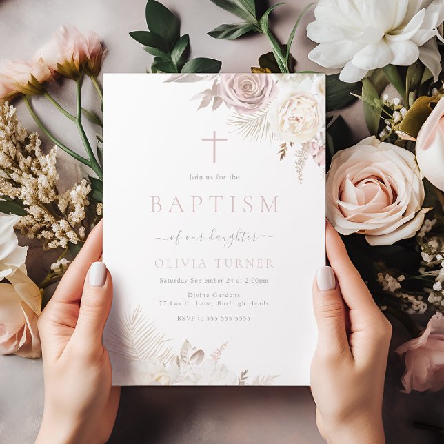 Gorgeous Blush & Ivory Floral Baptism Invitation (Creator Uploaded)