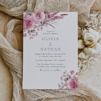 Gorgeous Blush Pink Boho Foral Wedding Invitation