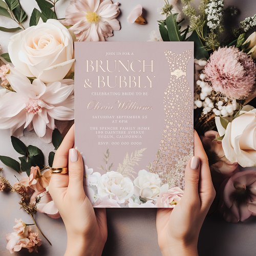 Gorgeous Blush Pink Brunch  Bubbly Bridal Shower Foil Invitation