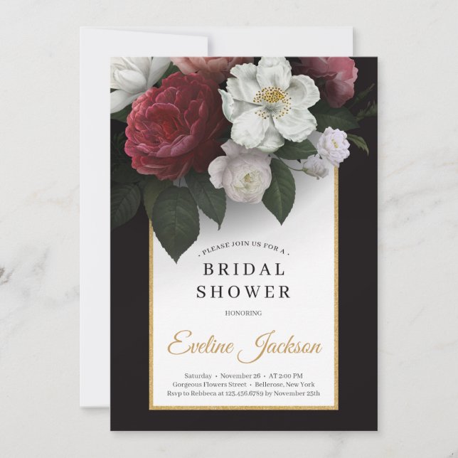 Gorgeous blush pink burgundy and white florals invitation (Front)