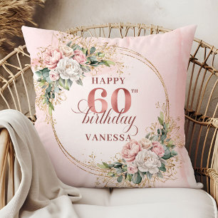 Gorgeous Blush Pink Floral Bohemian 60th birthday  Throw Pillow