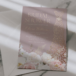 Gorgeous Blush Pink Floral Bridal Shower Rose Gold Foil Invitation