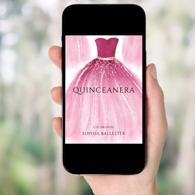 Gorgeous Blush Pink Quinceanera Dress Gown Party Invitation (Front Digital)