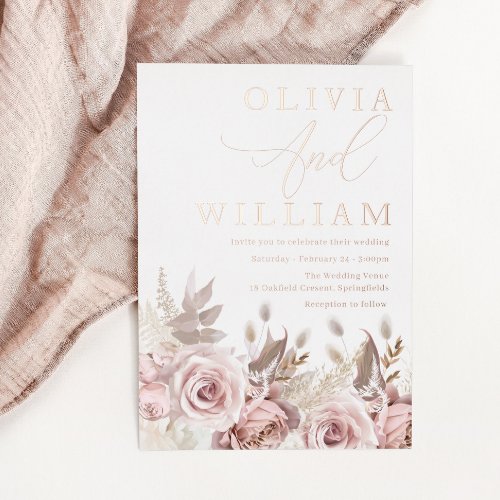 Gorgeous Blush Pink Rose Gold Wedding Foil Invitation