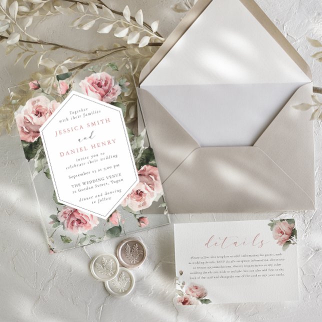Gorgeous Blush Pink Watercolor Floral Wedding Acrylic Invitations (Creator Uploaded)