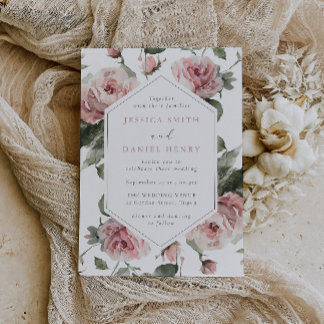 Gorgeous Blush Pink Watercolor Floral Wedding Invitation