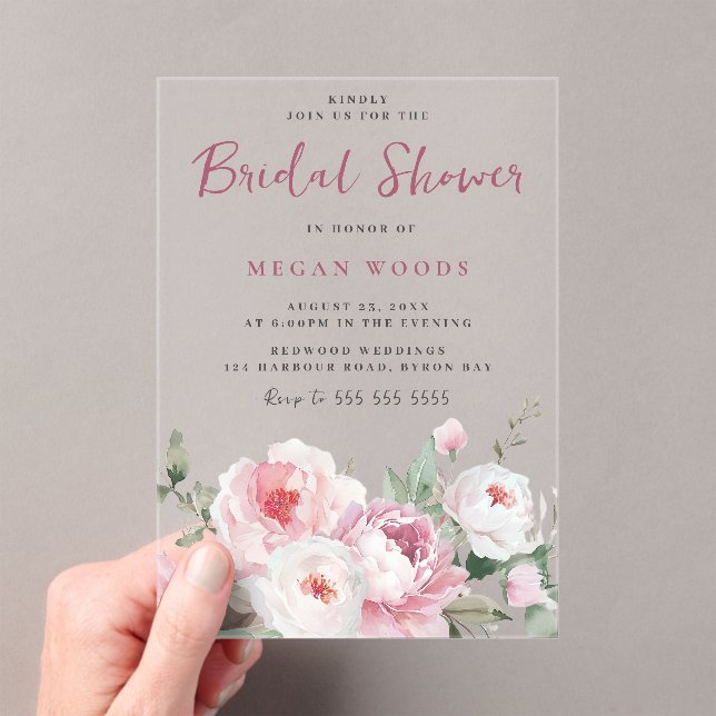 Gorgeous Blush & Rose Modern Bridal Shower Acrylic Invitations (Insitu (Handheld))