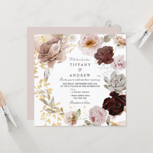 Gorgeous Blush & Rose Watercolor Floral Wedding Invitation