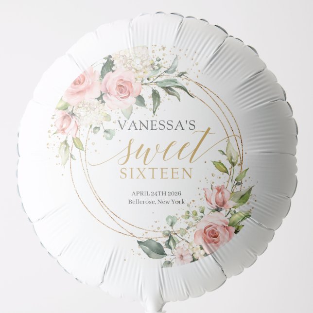 Gorgeous blush roses gold glitter eucalyptus 16th balloon (Front)