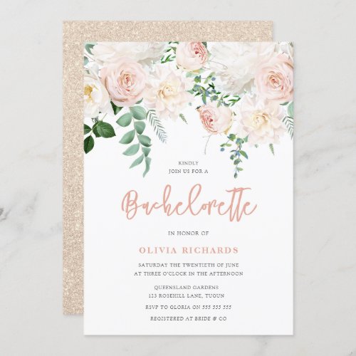 Gorgeous Blush  White Floral Bachelorette Party Invitation