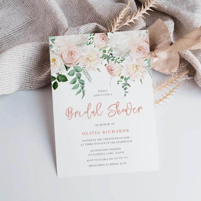 Gorgeous Blush & White Floral Bridal Shower Invitation 