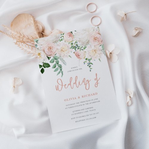 Gorgeous Blush  White Floral Wedding Invitation