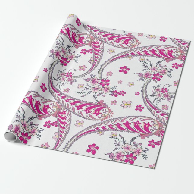 Gorgeous Bohemian Paisley Pink Art Design Wrapping Paper (Unrolled)