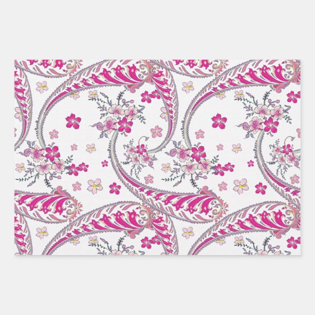 Gorgeous Bohemian Paisley Pink Art Design Wrapping Paper Sheets (Front)