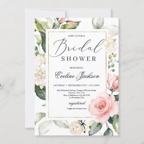 Gorgeous Boho blush floral greenery Bridal Shower Invitation