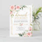 Gorgeous boho blush pink floral brunch and bubbly invitation (Standing Front)
