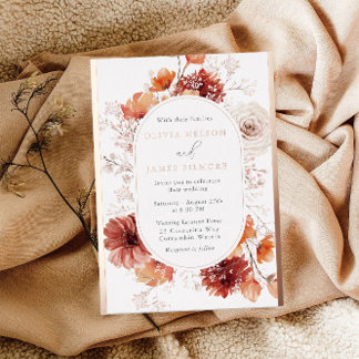 Gorgeous Boho Floral Frame Wedding Rose Gold Foil Invitation