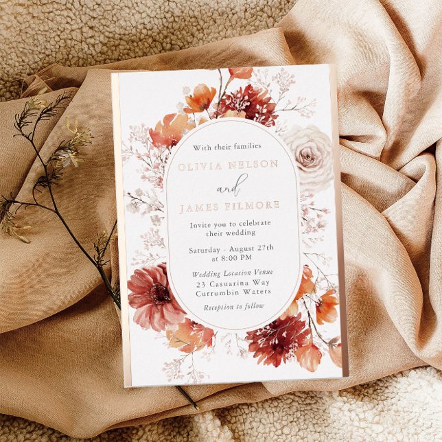 Gorgeous Boho Floral Frame Wedding Rose Gold Foil Invitation (Creator Uploaded)