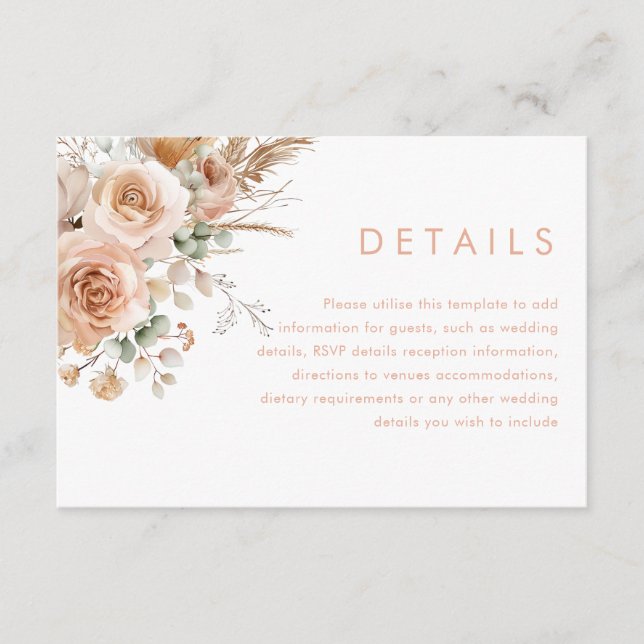 Gorgeous Boho Floral Wedding Details Enclosure Card (Front)