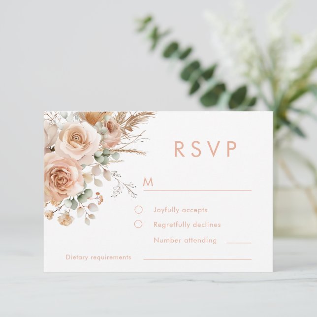 Gorgeous Boho Floral Wedding RSVP Card (Standing Front)