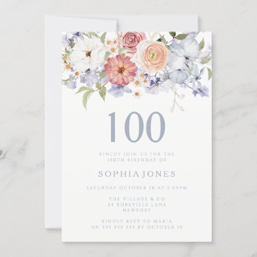 Gorgeous Botanical Floral 100th Birthday Party Invitation