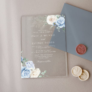 Gorgeous Botanical White & Blue Floral Wedding Acrylic Invitations