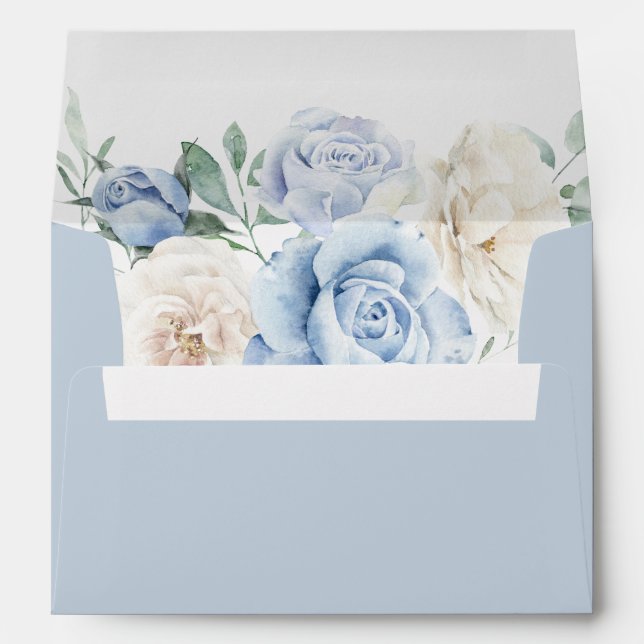 Gorgeous Botanical White & Blue Floral Wedding  Envelope (Back (Bottom))