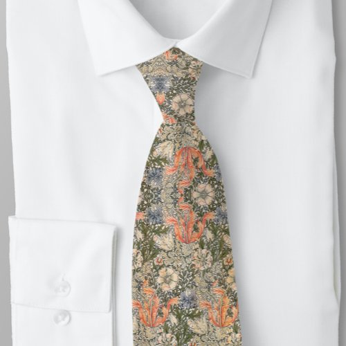 Gorgeous Botanticals Floral Gray Orange Olive    Neck Tie