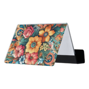 Gorgeous Bouquet of Flowers Desk Business Card Holder