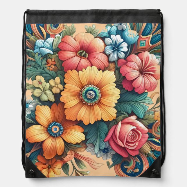 Gorgeous Bouquet of Flowers Drawstring Bag (Front)