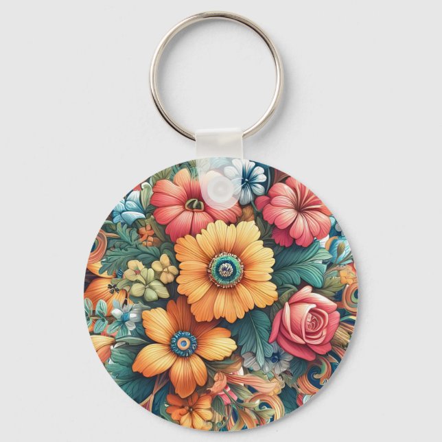 Gorgeous Bouquet of Flowers Keychain (Front)