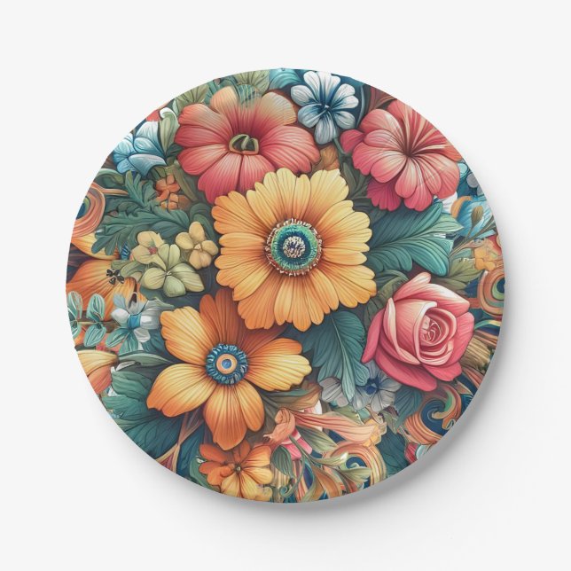 Gorgeous Bouquet of Flowers Paper Plates (Front)