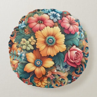 Gorgeous Bouquet of Flowers Round Pillow