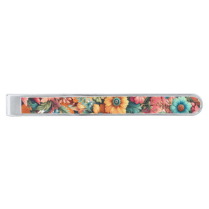 Gorgeous Bouquet of Flowers Silver Finish Tie Bar
