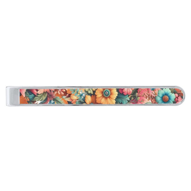 Gorgeous Bouquet of Flowers Silver Finish Tie Bar (Front)