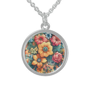 Gorgeous Bouquet of Flowers Sterling Silver Necklace