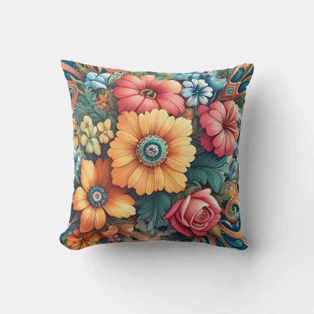 Gorgeous Bouquet of Flowers Throw Pillow (Front)