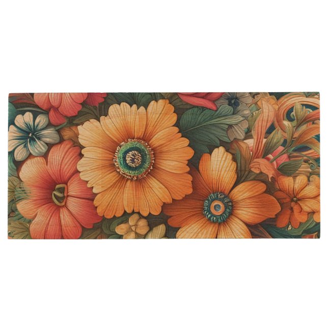 Gorgeous Bouquet of Flowers Wood Flash Drive (Back)