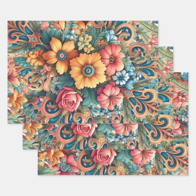 Gorgeous Bouquet of Flowers Wrapping Paper Sheets (Set)