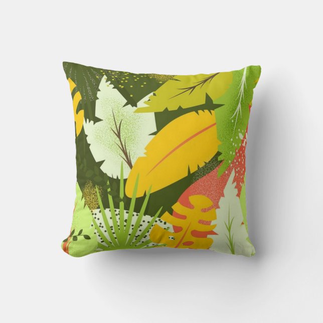 Gorgeous Bright Tropical Leaves Throw Pillow (Front)