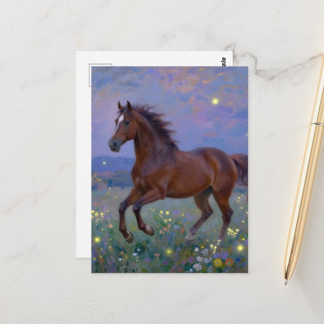 Gorgeous Brown Horse in the Meadow  Postcard (Front/Back In Situ)