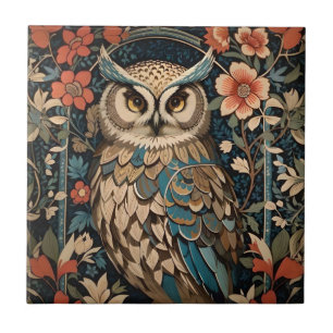 Gorgeous Brown Owl William Morris Inspired Floral Ceramic Tile
