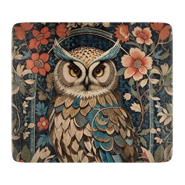 Gorgeous Brown Owl William Morris Inspired Floral Cutting Board (Front)