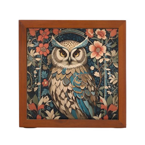 Gorgeous Brown Owl William Morris Inspired Floral Desk Organizer