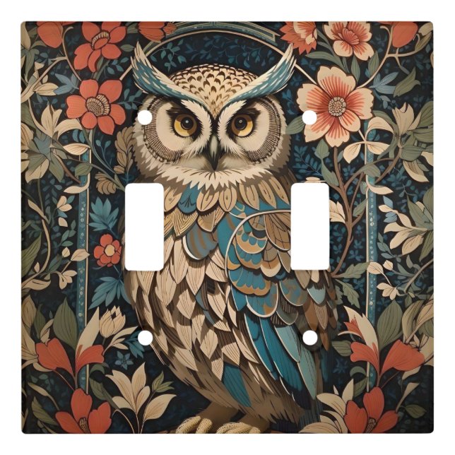 Gorgeous Brown Owl William Morris Inspired Floral Light Switch Cover (Front)