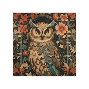 Gorgeous Brown Owl William Morris Inspired Floral Wood Wall Art